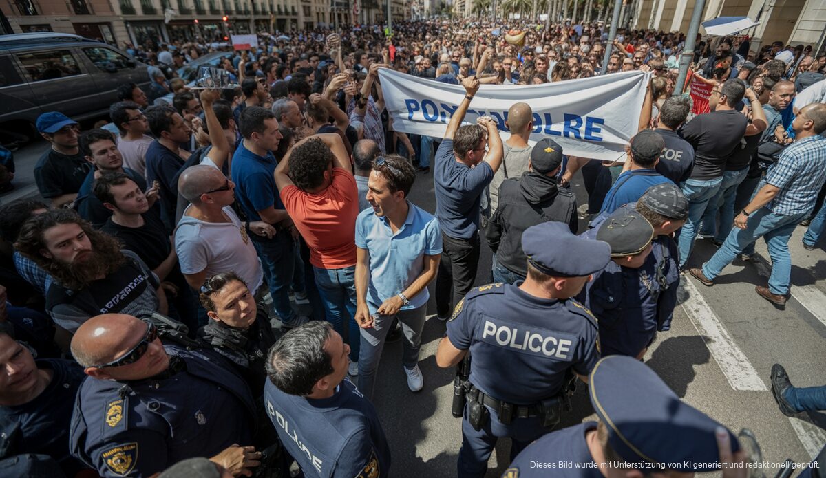 Gewaltsame Proteste auf Mallorca: Polizei und Manifestanten im Fokus Protest in Palma de Mallorca, Polizei und Demonstranten in Aktion