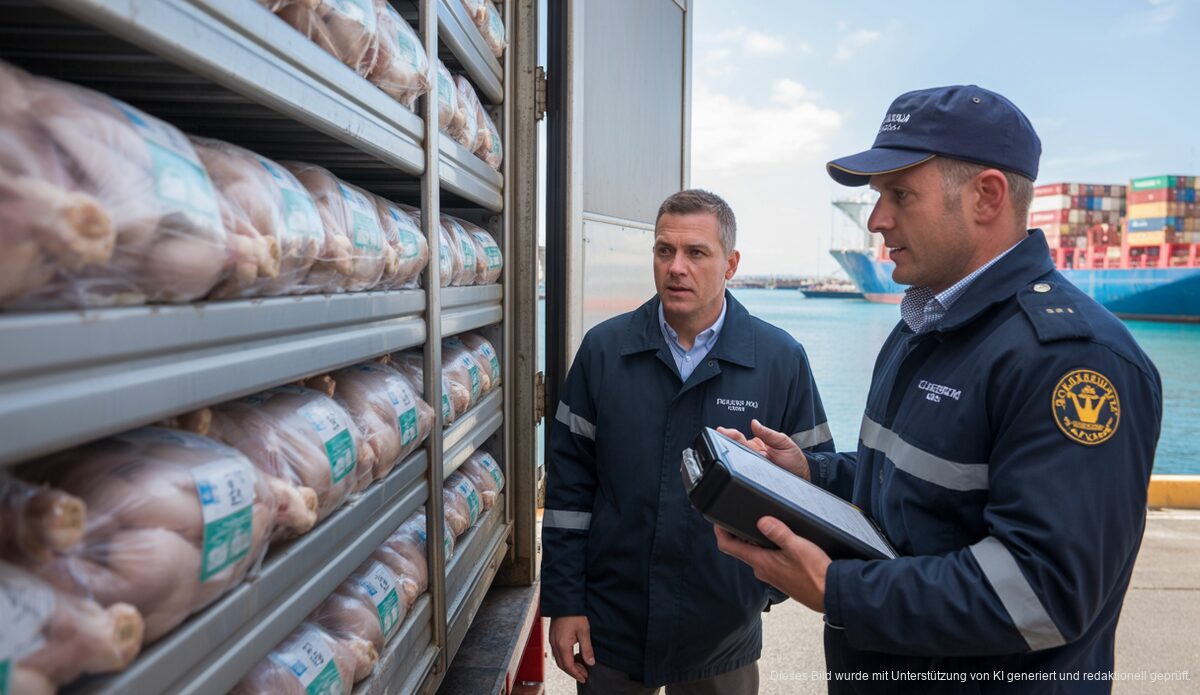 Sicherheitsmängel bei 1.400 Kilo Hühnerfleisch am Hafen von Palma Inspektion von Hühnerfleisch im Hafen von Palma, Kühlkette gebrochen