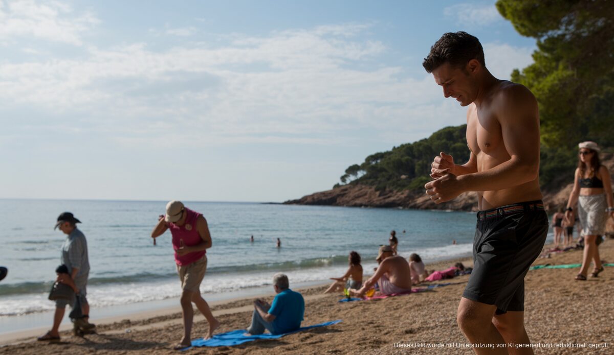 Sommerwetter in Cala Rajada: Sonnig und warm trotz Bewölkung Wunderschönes Sommerwetter am Strand von Cala Rajada mit blauem Himmel und leicht bewölkt.