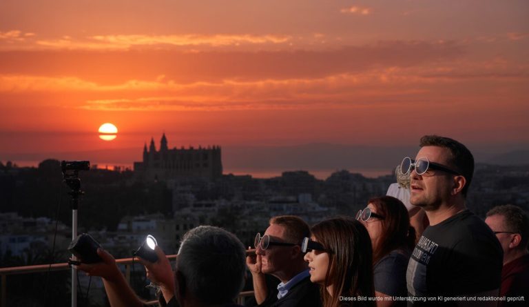 Mallorca bereitet sich auf spektakuläre Sonnenfinsternis vor Sonnenfinsternis über Palma de Mallorca mit Sicherheitsvorkehrungen
