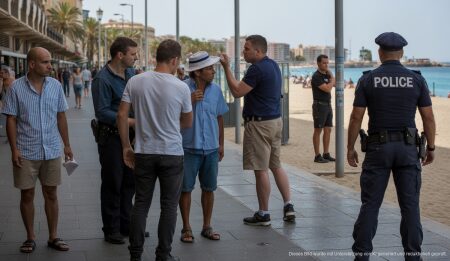 Spannungen zwischen Straßenhändlern und Polizei an der Playa de Palma Straßenhändler und Polizei-Konflikt an der Playa de Palma