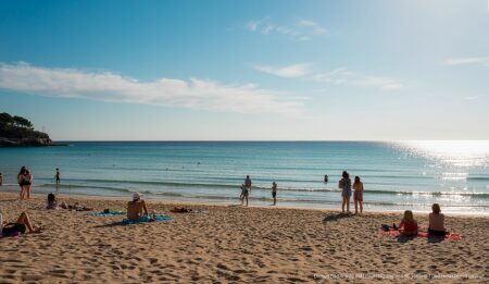 Santa Ponsa erwartet heiße Sommerfarben mit strahlend blauem Himmel Santa Ponsa bei strahlend blauem Himmel und heißen Temperaturen