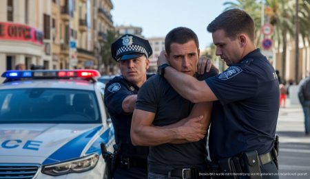 Zwei Verhaftungen in Palma wegen Auto- und Sexualdelikten Polizeiarrest in Palma auf urbaner Straße am Tag