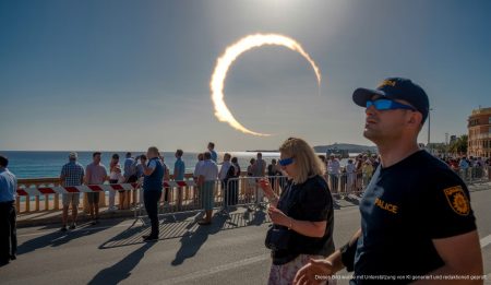 Strenge Verkehrsregelungen während des Sonnenfinsternisses auf Mallorca Polizei kontrolliert Verkehrsströme während Sonnenfinsternis in Palma de Mallorca.