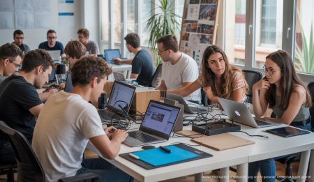 PalmaActiva fördert kreative Unternehmen in Palma Ein belebtes Coworking-Spaces von PalmaActiva in Palma de Mallorca mit jungen Unternehmern