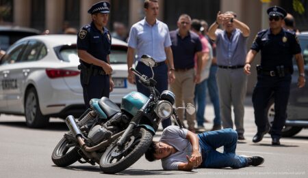 Drama in Palma: Ex-Partner verunglückt absichtlich Ein dramatischer Unfall in Palma de Mallorca mit einem jungen Mann und Polizisten im Hintergrund.