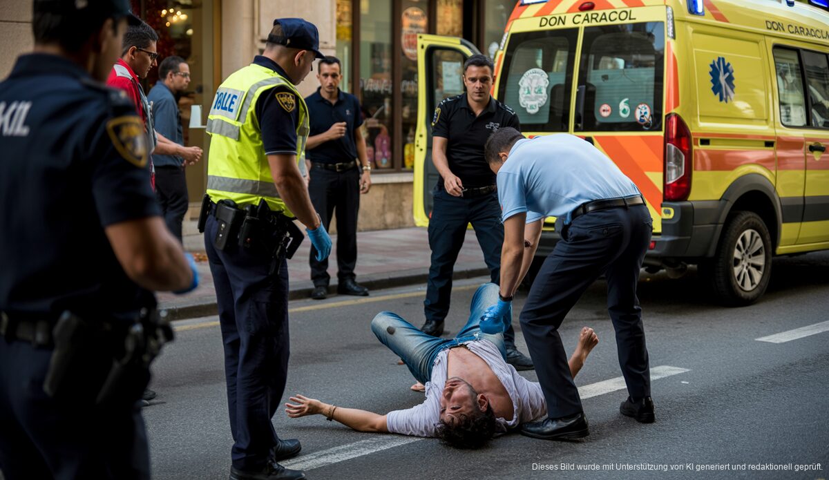 Deutscher wegen brutaler Attacke in Palma festgenommen Polizei und Sanitäter bei einem Notfall vor einem Restaurant in Palma