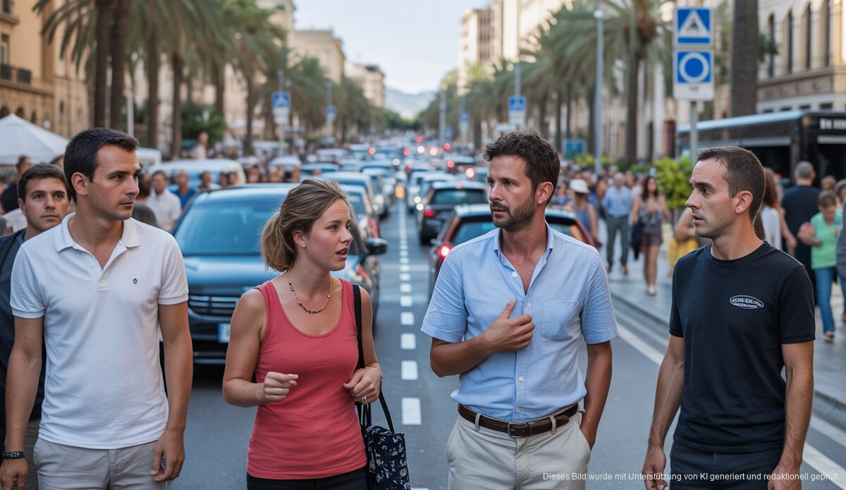 Streit um Tourismus und Infrastruktur auf Mallorca nimmt zu Straßenszene auf Mallorca mit Menschen und Verkehr