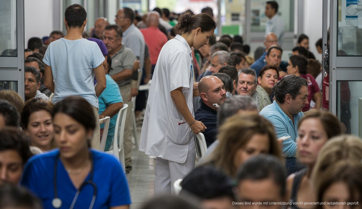 Migrantenüberlastung in Balearen fordert neue politische Maßnahmen Menschen im überfüllten Gesundheitszentrum in Palma de Mallorca