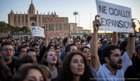 Proteste gegen Flughafenausbau in Palma de Mallorca Proteste gegen Flughafenerweiterung in Palma de Mallorca vor dem Consolat de Mar