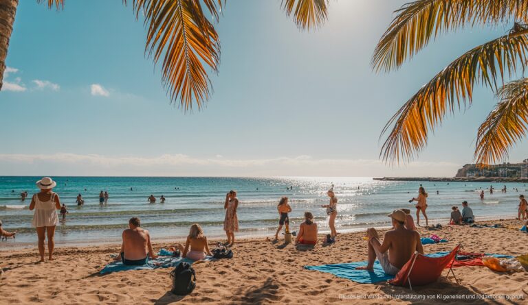 Sonne und milde Brisen auf Mallorca: Perfektes Herbstwetter in Cala Millor Sonniger Herbsttag am Strand von Cala Millor auf Mallorca