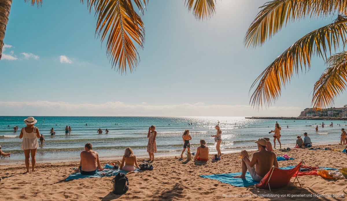 Sonne und milde Brisen auf Mallorca: Perfektes Herbstwetter in Cala Millor Sonniger Herbsttag am Strand von Cala Millor auf Mallorca