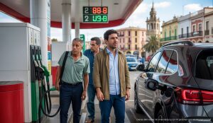 Steigende Benzinpreise belasten Mallorca schwer Petrol station in Palma de Mallorca with high fuel prices displayed.