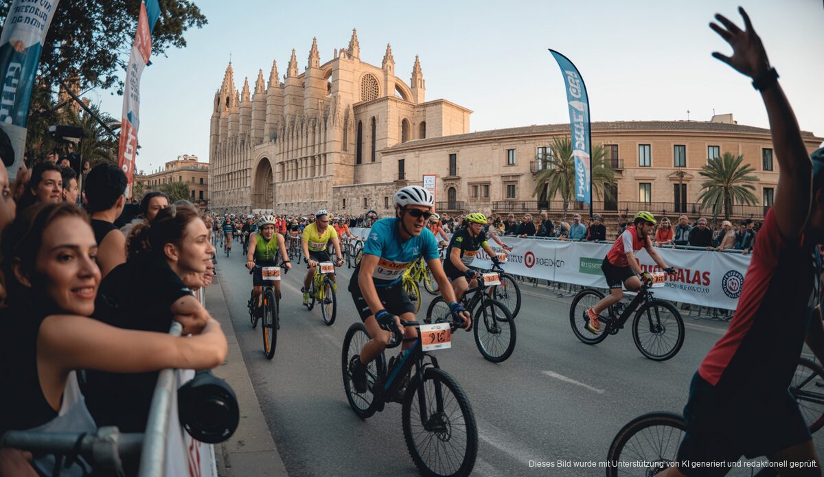 UMEdula Kampagne in Palma: Neue Spender für die Knochenmarkdonation Teilnehmer des Fahrradmarathons bei der UMEdula-Kampagne vor der Kathedrale in Palma.