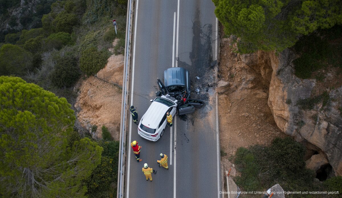 L’Osteria-Gründer Klaus Rader stirbt bei Rallye-Unfall auf Mallorca Unfallstelle eines Rallye-Autos auf der Ma-10 in Mallorca an einer Schlucht.