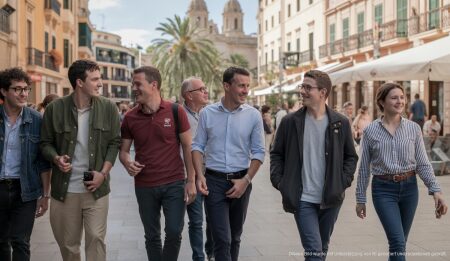Mallorcas Herausforderungen: Alkohol, Hitze und Gentrifizierung Palma de Mallorca Straßenleben mit traditionellen Gebäuden und Menschen