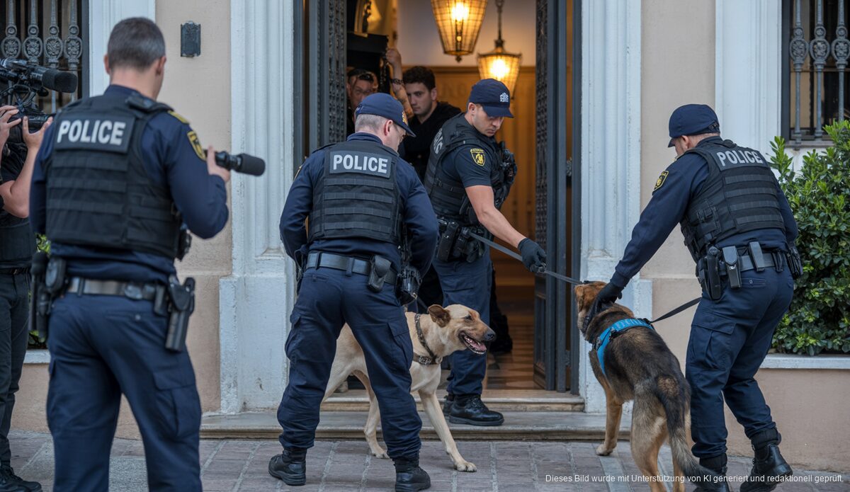 Drogenoperation in Palma enthüllt Tunnelsystem unter Clan-Häusern Polizei bei einem Einsatz in Palma de Mallorca, Häuserfassaden im Hintergrund