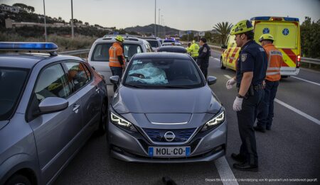 Unfallstelle eines Nissan Leaf nach Kollision in Palma